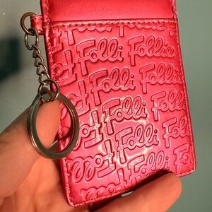 💗 Folli Follie Hot Pink Embossed Card Holder + Keychain